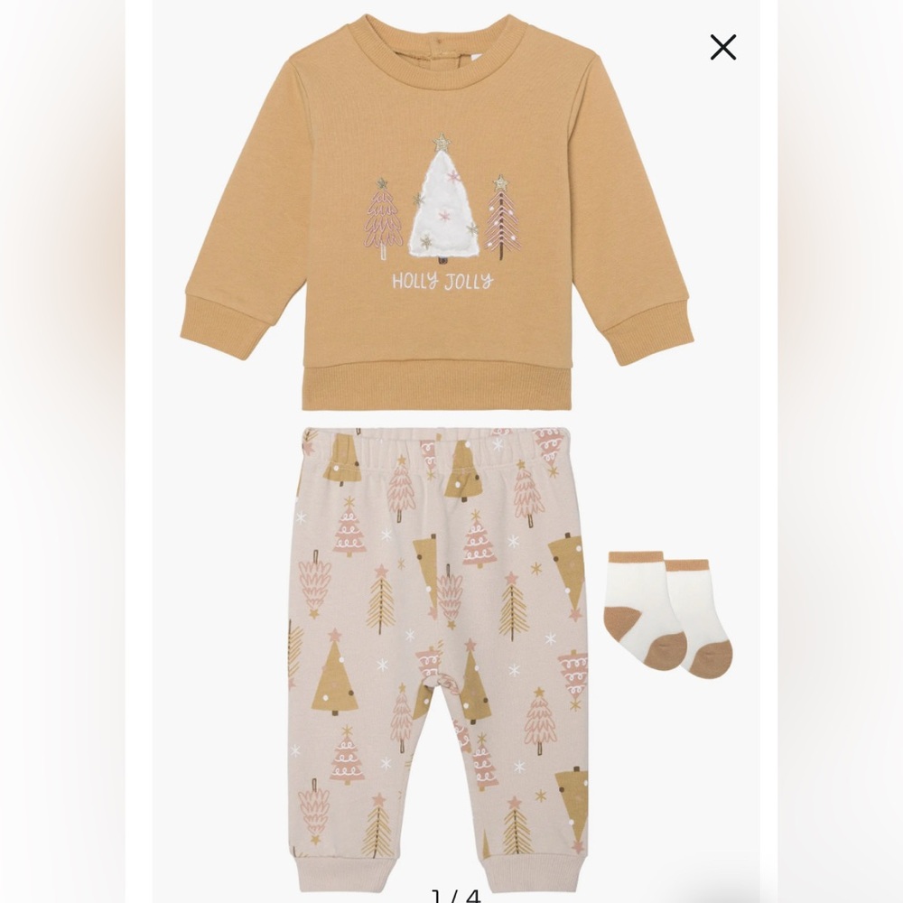 NWT PL BABY BY PETIT LEM Holly Jolly Tree Sweatshirt, Joggers & Socks Set 3M